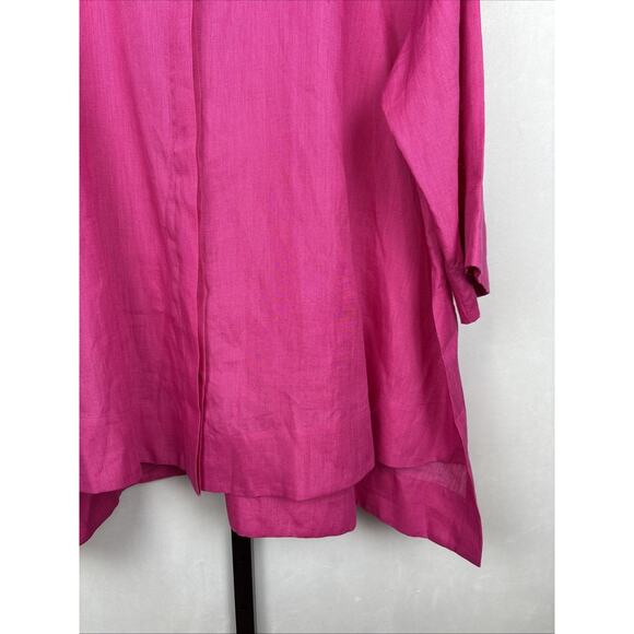 NEW Marina Rinaldi Fisica 100% Linen Button Down Top Womens 24 Plus Pink Fuchsia - Picture 5 of 13